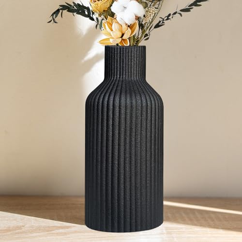 Vase, Ceramic Flower Vase, Minimalist Modern Home Decor, Matte Finish Pampas Grass Vase for Table, Fireplace, Shelf, Mantel, Entryway and Centerpieces (Black)