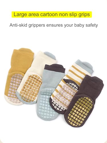 BEHELE Baby Toddler Non-skid Grip Socks Warm Thickened Anti Skid Slipper Crew Socks for Girl Boy Newborn 6 Pairs (US, Age, 0 Months, 12 Months, Style1)