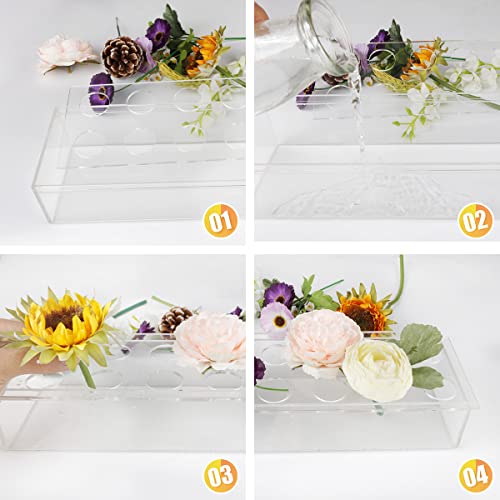 Flower Vase, Acrylic Rectangular Floral Centerpiece, 12 Inches Long Rectangle Decorative Modern Vase for Weddings Home Decor Dining Table(Flowers not Included) (Clear,12 Inch)