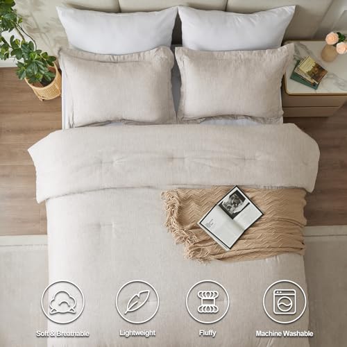 CozyLux Twin/Twin XL Comforter Set Dorm Bedding - 2 Pieces Beige Twin Extra Long Soft Luxury Cationic Dyeing Comforter for College, Breathable Lightweight Bed Sets with 1 Comforter and 1 Pillow Sham