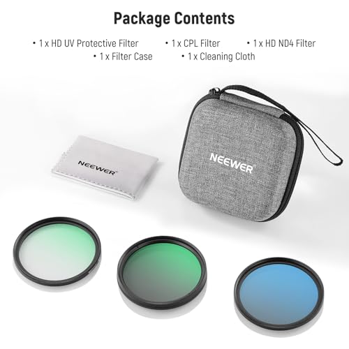 NEEWER 37mm UV/CPL/ND Lens Filter Kit with Hard Shell Storage Case, Multicoated Optical Glass & Aluminum Alloy Frame, UV + Circular Polarizer (CPL) + Neutral Density (ND4) Filter for Camera Lens