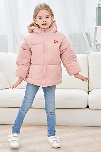 UNICOMIDEA Pink Winter Coats for Baby Boys Girls With Hooded Light Puffer Jacket for Outdoor Zipper Outwear For Toddlers Cute Snow Kids Outwear With Pockets 12-18 Months