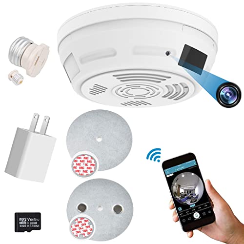 Dummy Smoke Detector 32Gb Included WiFi Motion Detection Surveillance Camera Night Vision w. 180 Days Standby Battery & Magnetic Pads Recessed Light Trim Installation Tool (Side View)