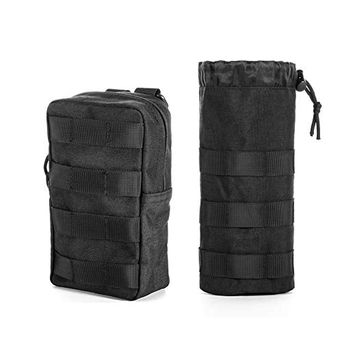 Upgraded Sports Water Bottles Pouch Bag, Tactical Drawstring Molle Holder Pouches, Travel Mesh Tactical Hydration Carrier (Tan-2Pack)