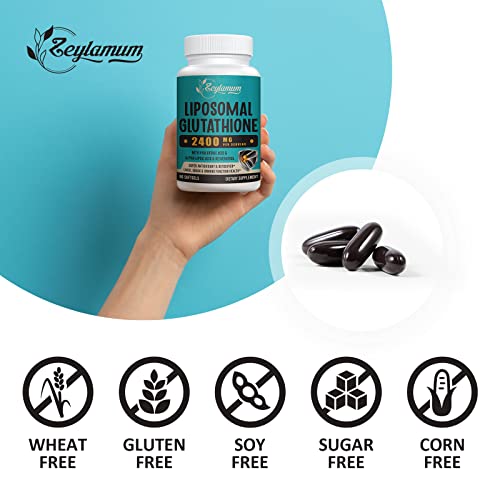 2400 MG Liposomal Glutathione Softgels, Max Absorption, Active Form L-Glutathione Reduced (GSH), with Hyaluronic Acid, Resveratrol, Master Antioxidants for Detox, Brain, Immune System, 60 Softgels