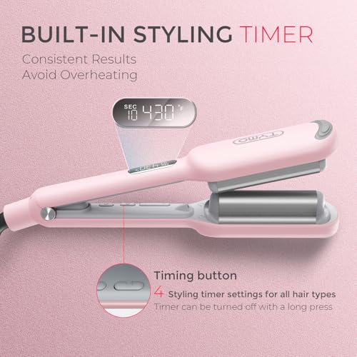 Waver Curling Iron Hair Crimper - TYMO ROVY Beach Waves Curling Wand, Ionic Deep Waver Hair Curler Tool with Ceramic 3 Barrel for Women, Dual Voltage, Anti-Scald, Easy to Use, 1 Inch, Pink