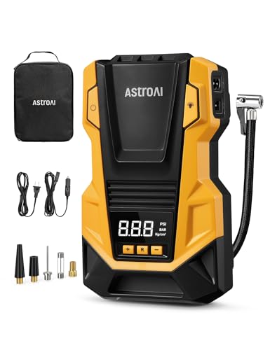 AstroAI AC/DC Tire Inflator Portable Air Compressor for Car, Air Pump for Car Tires, Car Accessories 150PSI with LED Light for Cars, Balls, Motorcycles, and Other CZK-3666 Yellow