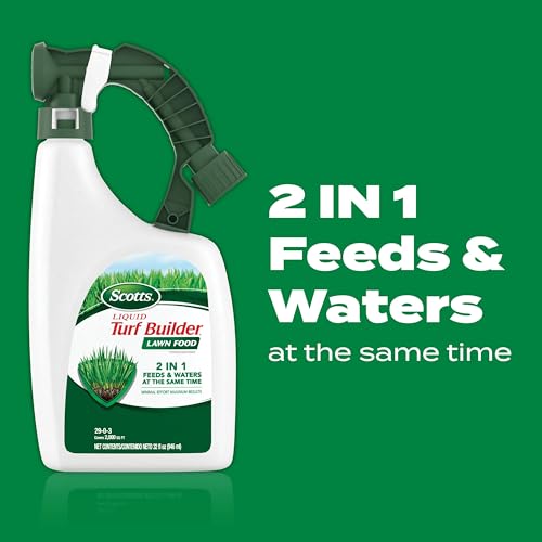 Scotts Liquid Turf Builder Lawn Fertilizer for All Grass Types, Feeds and Waters Lawn at Same Time, 32 fl. oz.