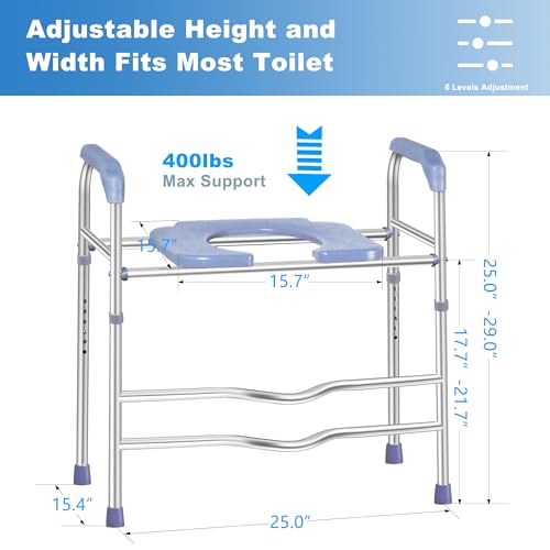 Deewow Raised Toilet Seat with Handles 400lbs, Elevated Toilet Seat Riser for Seniors with Adjustable Height, Raised Toilet Seat for Elderly, Pregnant and Handicap, Fit Any Toilet