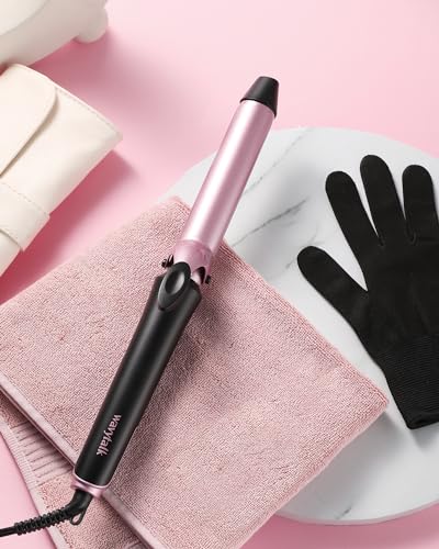 Wavytalk Curling Iron, 1 1/4-Inch, Ceramic, Adjustable Temperature up to 450, Wand, Dual Voltage, Includes Heat Resistant Glove (Rose Pink)