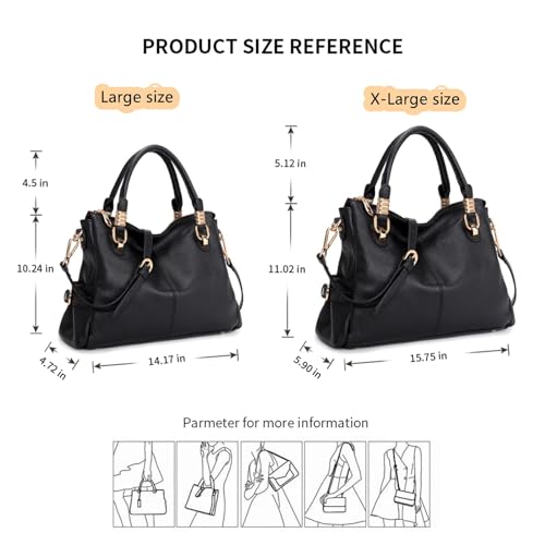 Kattee Women's Genuine Leather Purses and Handbags, Satchel Tote Shoulder Bag (Black)