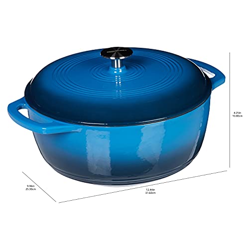 Amazon Basics Enameled Cast Iron Round Dutch Oven with Lid and Dual Handles, Heavy-Duty & Small, 4.3-Quart, Blue