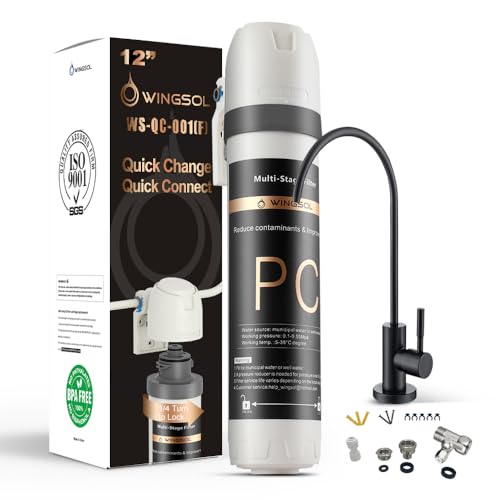 𝗪𝗜𝗡𝗚𝗦𝗢𝗟 Under Sink Water Filter System with Stainless Steel Faucet, Reduces Chlorine, Heavy Metals, Bad Taste, Sediment, NSF/ANSI 42&53, 8K, Easy Installation Sink Water Filter, Black Faucet