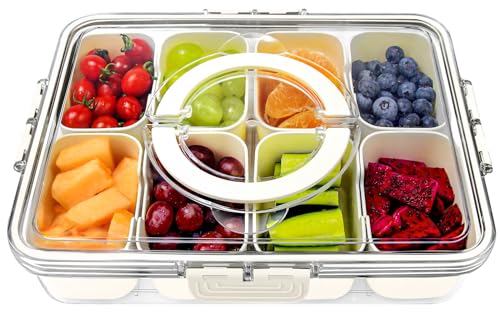 GUANFU Fruit Storage Containers for Fridge - Snackle Box Container Food Storage Containers with Lids Snack Boxes Divided Serving Tray W Lid & Handle for Vegetable Fruits Candy Travel Beach Essentials