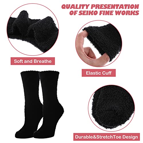 LINEMIN Womens Fuzzy Socks Cozy Fluffy Winter Warm Slipper Socks Microfiber Soft Home Sleeping Socks (5 Pack Black)