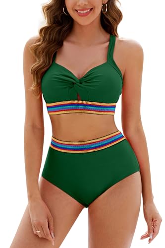 Adisputent High Waisted Bikini Sets for Women Cutout Two Piece Swimsuits 2024 Crisscross Swimwear Colorblock Bathing Suits Black S