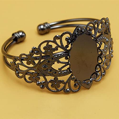 MIAO JIN 8 Pcs 25x18mm Oval Cabochon Filigree Bezel Tray Blank Cuff Bangles Bracelet e for Crafting DIY Bracelets Making (Antique Bronze)
