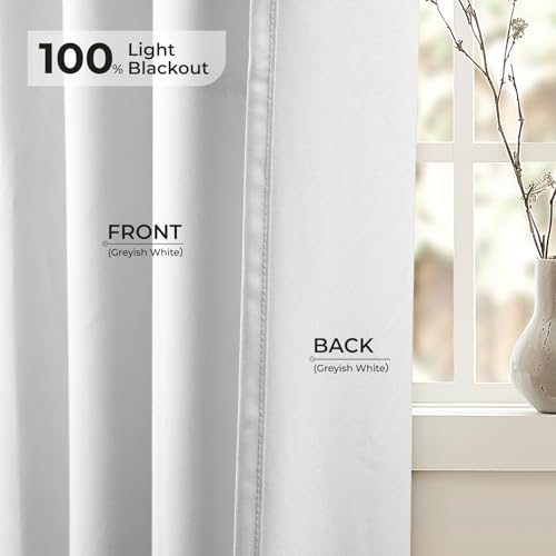 INOVADAY Blackout Curtain Liners 2 Panels Set, Thermal Insulated Light Blocking Liners for Window Curtains 96 Inches Long with Rings (Greyish White, W27 x L92)