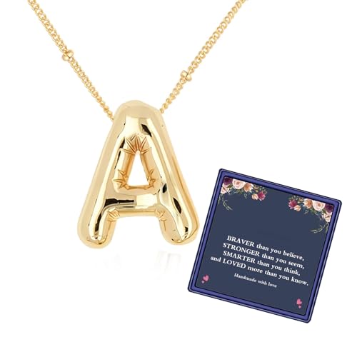 DIOWUS Bubble Letter Necklace For Women,Dainty Balloon Initial Necklaces 18k Gold Plated Chain Pendant Alphabet Necklaces For Girlfriend Charm Simple Jewelry Gift (zircon-L)