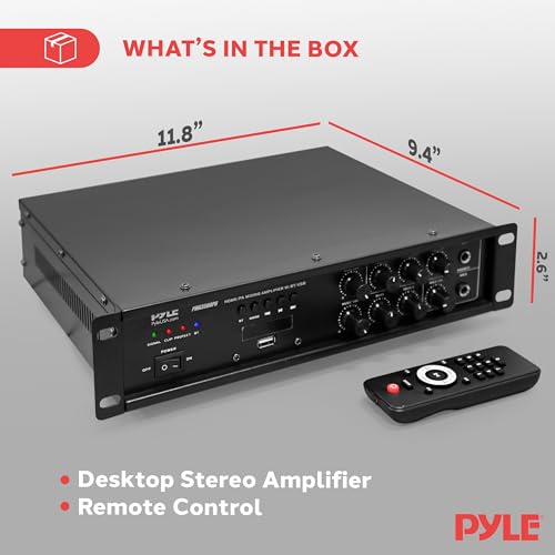 Pyle Bluetooth Home PA Mixing Amplifier - 500W Home Audio Rack Mount Stereo Power Amplifier Receiver w/FM Radio, Digital LED Display, USB/AUX/Mic, Optical/Coaxial, AC-3, 70V/100V Output - PMX3500PH