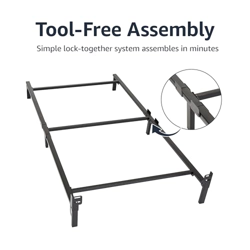 Amazon Basics Metal Bed Frame, 6-Leg Base for Box Spring and Mattress, Tool-Free Easy Assembly, 74.5"L x 38.5"W x 7"H, Twin, Black