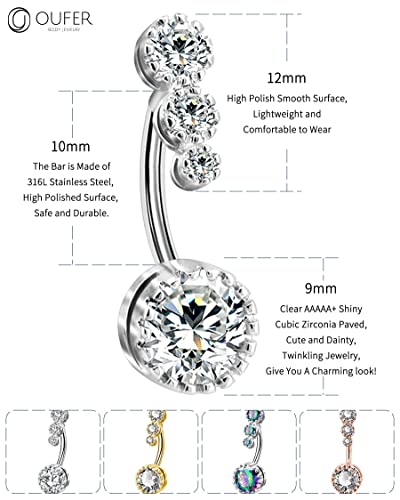 OUFER 14G Navel Rings for Women 316L Surgical Steel Belly Button Rings Clear CZ Belly Navel Piercing Jewelry