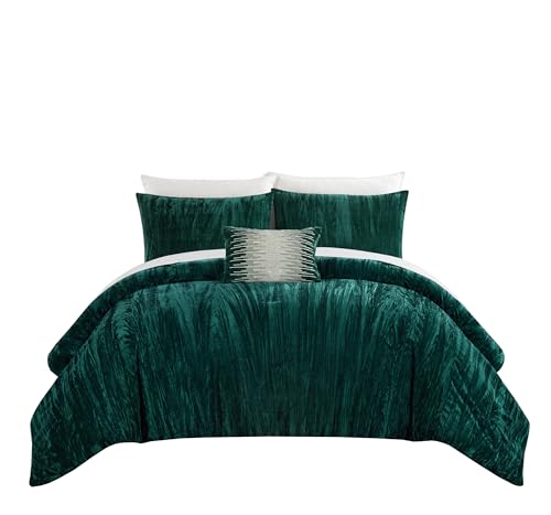 Chic Home Westmont 4 Piece Comforter Set Crinkle Crushed Velvet Bedding-Decorative Pillow Shams Included, Queen, Green