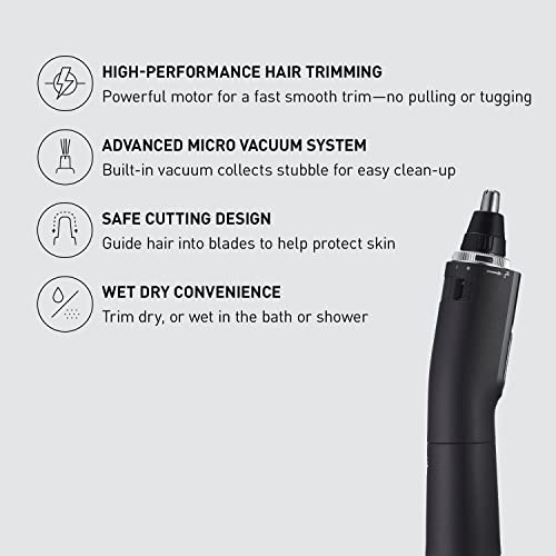 Panasonic Ear and Nose Hair Trimmer for Men with Vacuum Cleaning System, Powerful Motor and Dual-Edge Blades for Smoother Cutting, Wet/Dry – ER-GN70-K (Black)