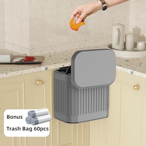 KSSKSS 1.05 Gallon Kitchen Compost Bin for Counter Top or Under Sink, Inner Bucket,Stainless Steel Hanging Small Trash Can with Lid for Kitchen/Cupboard/RV (Matt Black)