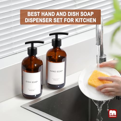 GMISUN Black Hand Soap Dispenser, 3 Pack Bathroom Glass Soap Dispenser with Plastic Pump, 16 Oz Kitchen Hand and Dish Dispenser Set, Modern Black