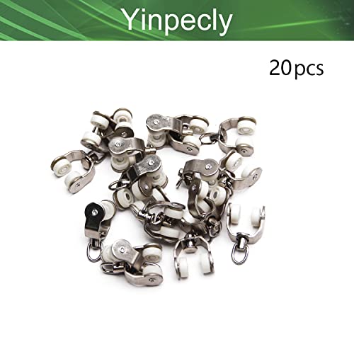 Yinpecly 20Pcs Curtain Track Rollers Stainless Steel Frame Twin Wheeled Carriers Drapery Rail Sliding Glider for Windows Shower Curtain Tracks 0.43" Dia