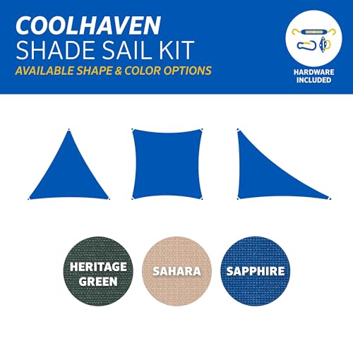 Coolaroo 473983 Coolhaven Shade Sail with Hardware Kit, 15'x12'x9' Right Triangle, Sapphire