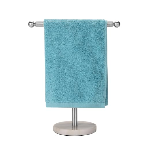 Kalitro Towel Rack with Heavy Marble Base, Free Standing Hand Towel Holder Stand for Bathroom Stainless Steel T-Shape Brushed Nickel