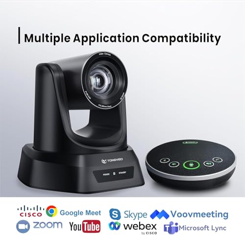 TONGVEO Conference Room PTZ Camera System 3X Optical Zoom USB3.0, HDMI 114° Wide Angle 1080P 60fps Camera Bundle with Bluetooth Microphones - Easy Setup for Church