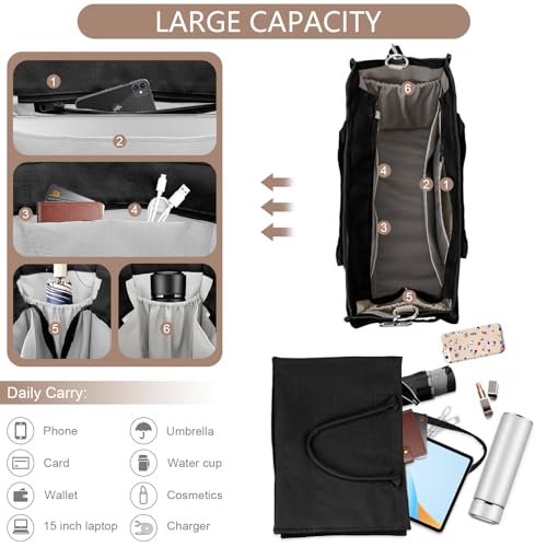 ONEGenug Large Canvas Tote Bag for Women with Multi Pockets, Women's Tote Handbags, Laptop Crossbody Bag with Zipper for Work Travel