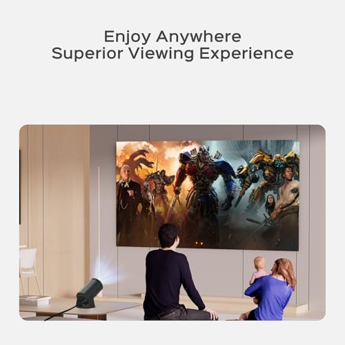 Mini Projector with WiFi and Bluetooth, 180°Rotatable Portable Projector, 1080P Support, 130" Smart Projector with Android TV 11.0, Short Throw, Auto Keyston for Outdoor/Home Theater, Iron Grey