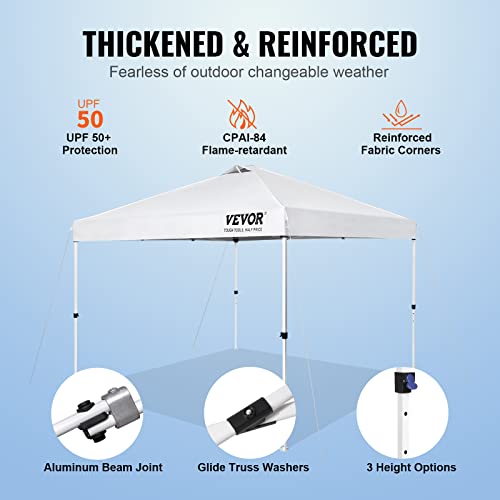 VEVOR Pop Up Canopy Tent, 10 x 10 ft, 250 D PU Silver Coated Tarp, with Portable Roller Bag and 4 Sandbags, Waterproof and Sun Shelter Gazebo for Outdoor Party, Camping, Commercial Events, Dark Gray