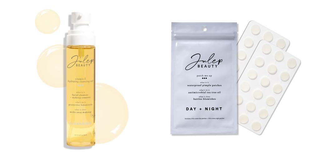 Julep Cleansing Oil & Pimple Patch Skincare Duo - Blemish Control & Makeup Removal - Tea Tree Oil & K Beauty Inspired Ingredients