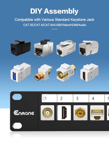 Enmane 12Port Blank Keystone Patch Panel 1U Keystone Patch Panel 10 Inch Shielded Network Patch Panel,Rack Mount with Smart Cable Management (Not Wall Mount