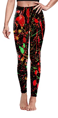 color cosplayer Women's 80s Leggings Splatter Artistic Printed Buttery Soft Stretchy Pants