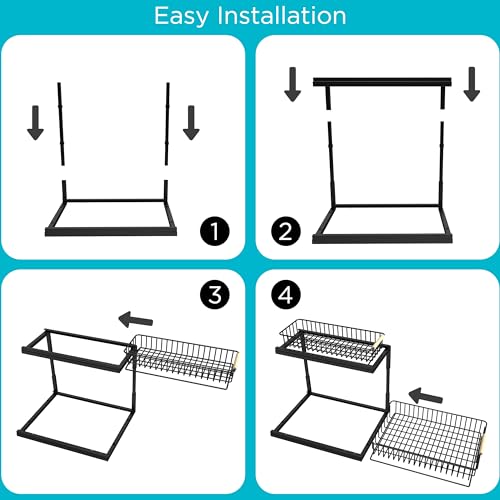 UBTKEY Under Sink Organizer, Pull-Out Cabinet Organizer 2 Tier Slide Out Sink Cabinet Storage Shelves, Under Sink Cabinet Organizer Storage for Kitchen Bathroom, Black