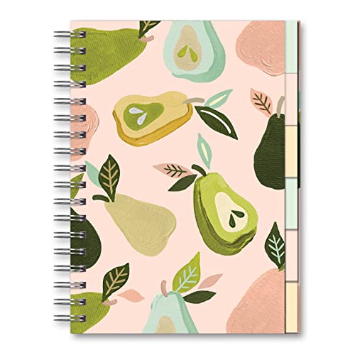 Studio Oh! Edith Notebook, 6.8" x 9.3" Hardcover Cute Daily Journal for Work, School, Spiral Binding, Tabs, 6 Color Coded Sections, 192 Pages, Lined, Dotted, Graph, 100 GSM Paper Weight, Au Pears