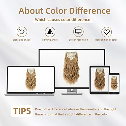 Fliace Clip in Hair Extensions, 6 PCS Natural & Soft Hair & Blends Well Hair Extensions, Medium Brown Long Wavy Hairpieces(20inch, 6pcs, Medium Brown)