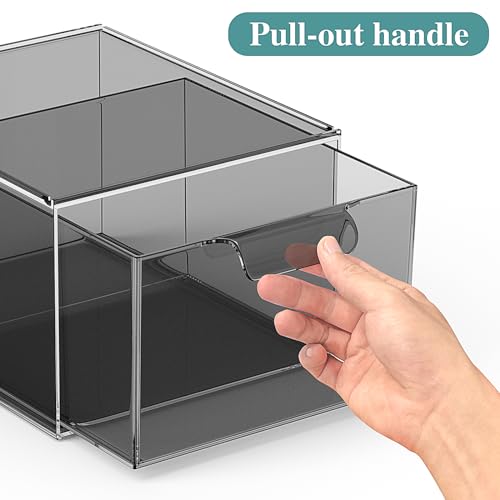 SpaceHacks Stackable Makeup Organizer and Storage, Acrylic Organizers，Clear Plastic Storage Drawer with Pull-Out Handles for Vanity, Undersink, Kitchen Cabinets, Pantry, Black