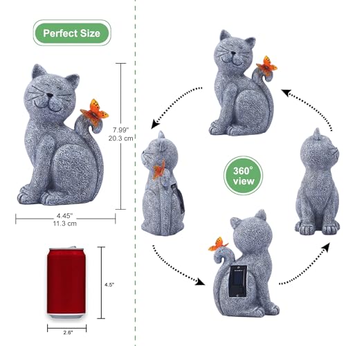 Qeeman Solar Garden Decor Cat Figurine: Sculpture for Outside and Home/Patio/Balcony/Yard Art Lawn Ornaments - Great House Warming Gifts for Women/Grandma