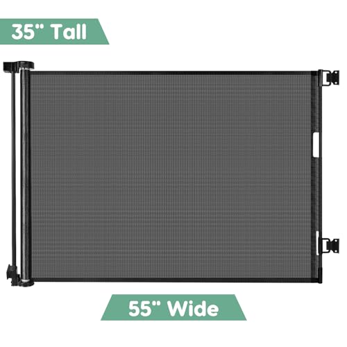 55 Inch Retractable Baby Gate Retractable Dog Gate for The House Retractable Pet Gate for Dogs Indoor Retractable Baby Gates for Doorways Mesh Baby Gate Retractable Mesh Gates for Kids Or Pets (Black)