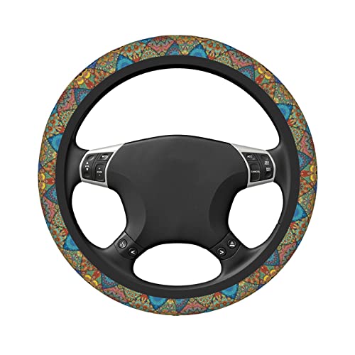 Sage Green Hippie Flower Auto Car Steering Wheel Cover Universal 15 Inch Neoprene Interior Decor Protection Accessories