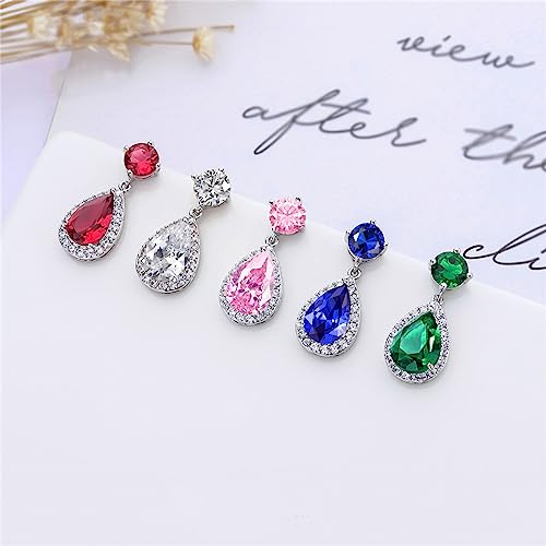 VONSSY Drop Dangle Earrings | Gemstones Waterdrop Teardrop White Gold Plated Crystal Hanging Cubic Zirconia Hypoallergenic Earrings | Stylish Jewelry Gift for Mother Daughter Wife (Dark Blue)