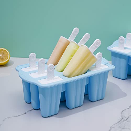 Popsicle Molds, 9 Pieces Silicone Ice Pop Molds Popsicle Mold Silicone BPA Free Reusable Sticks Easy Release Ice Pop Make (Blue, 9 CavitIES)