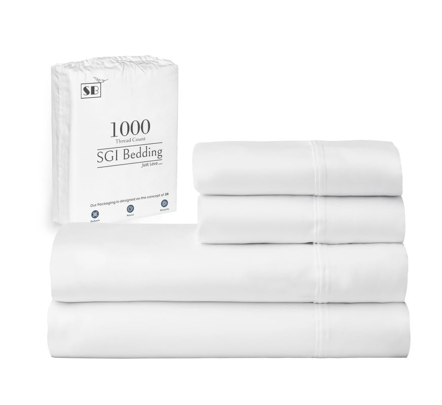 SGI bedding Luxury 4 Piece Egyptian Cotton Sheets Full Size - 1000 Thread Count, 100% Cotton Sheets, 15" Deep Pocket Sheet Set, Breathable, Soft and Premium Cotton - Lilac